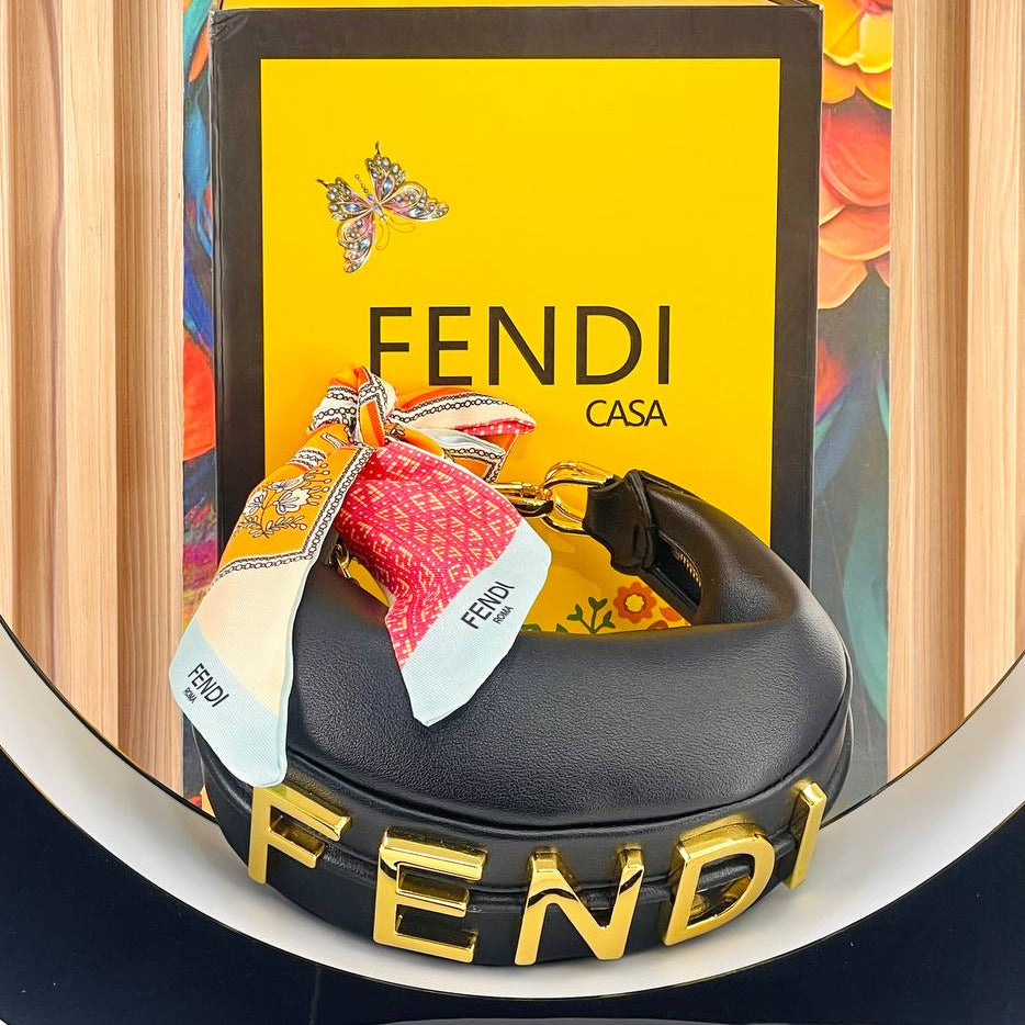 Fendi Casa Inspired Light Blue Handbag with Decorative Scarf