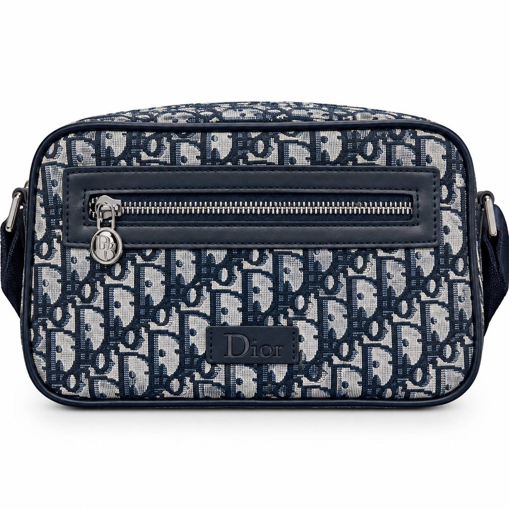 Dior Oblique Jacquard Crossbody Bag in Blue and White