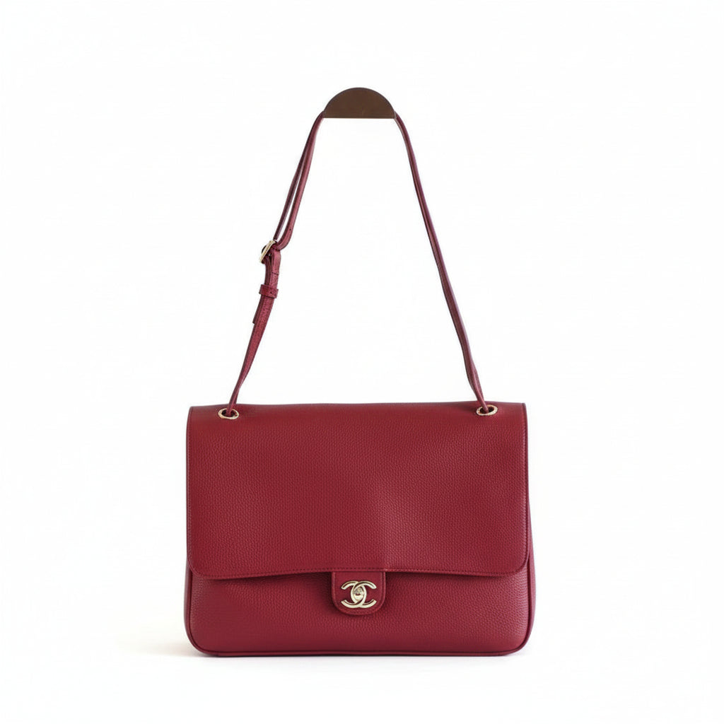 Chanel Crimson Leather Shoulder Bag with Gold Tone Hardware