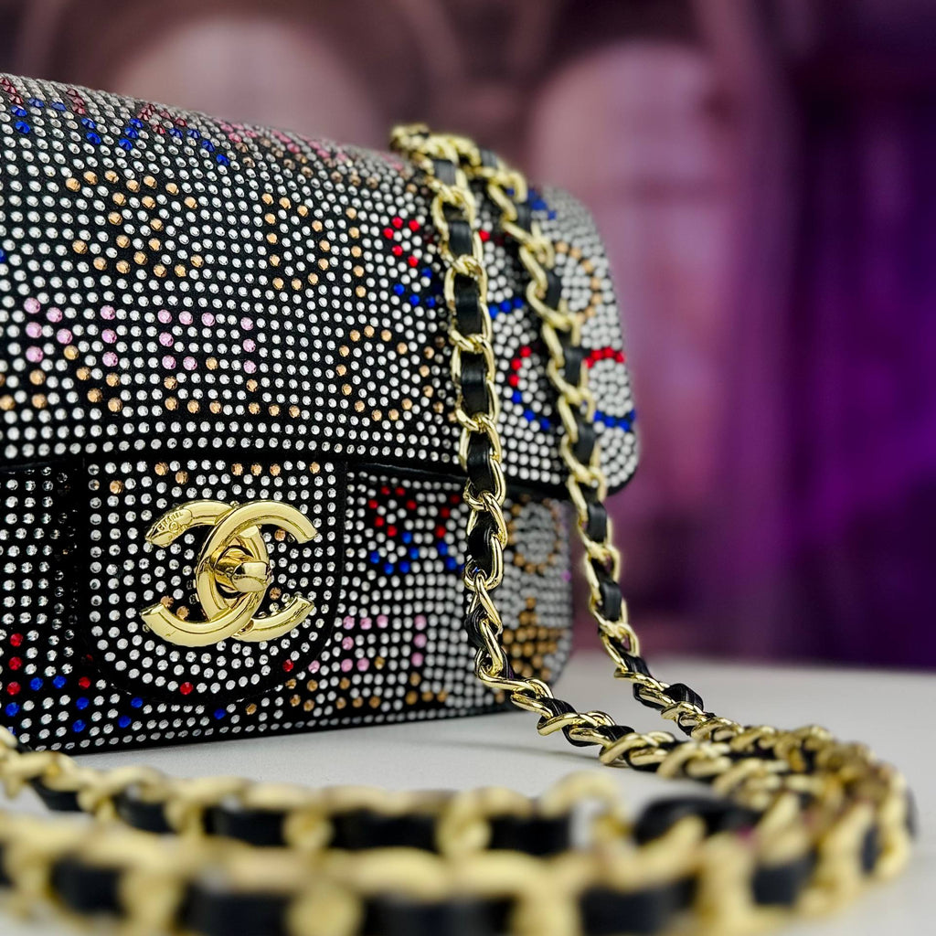 Chanel Multi-Color Rhinestone Embellished Gold Chain Bag