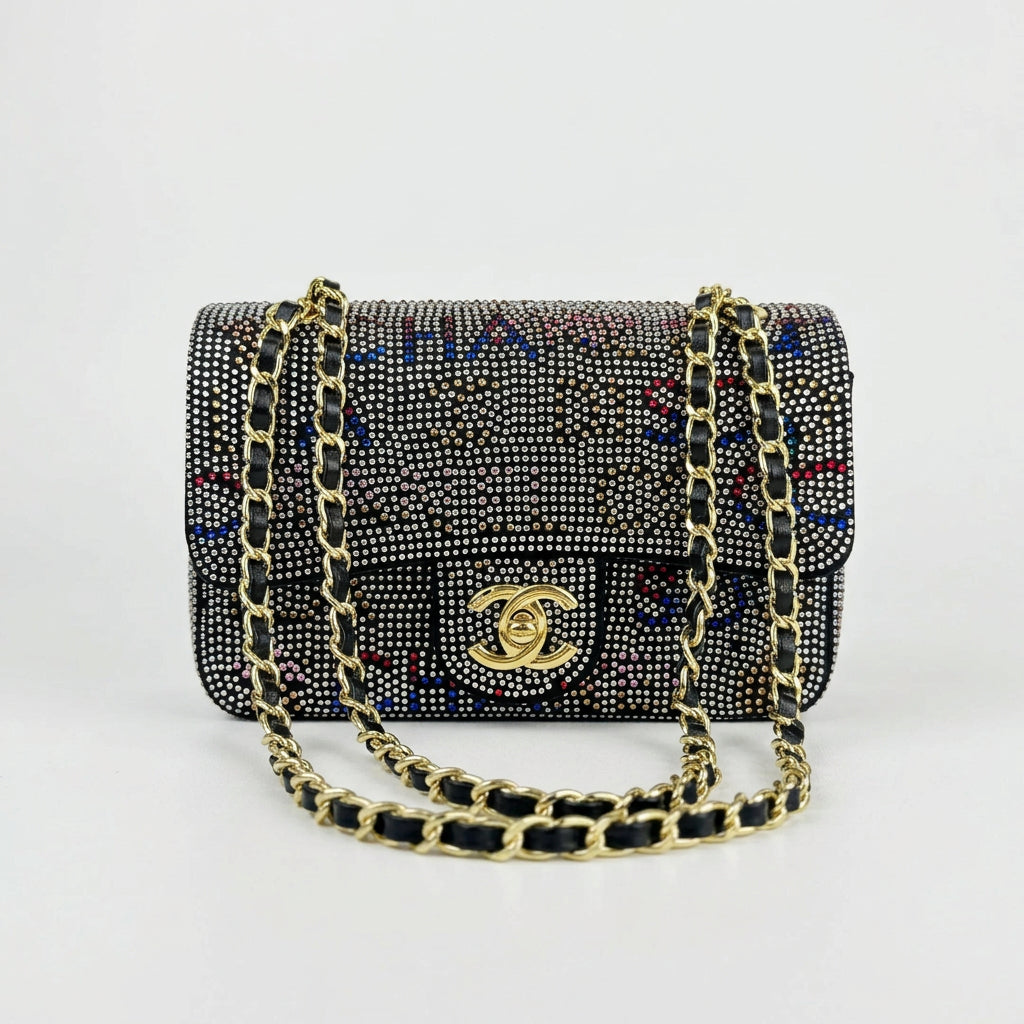Chanel Multi-Color Rhinestone Embellished Gold Chain Bag