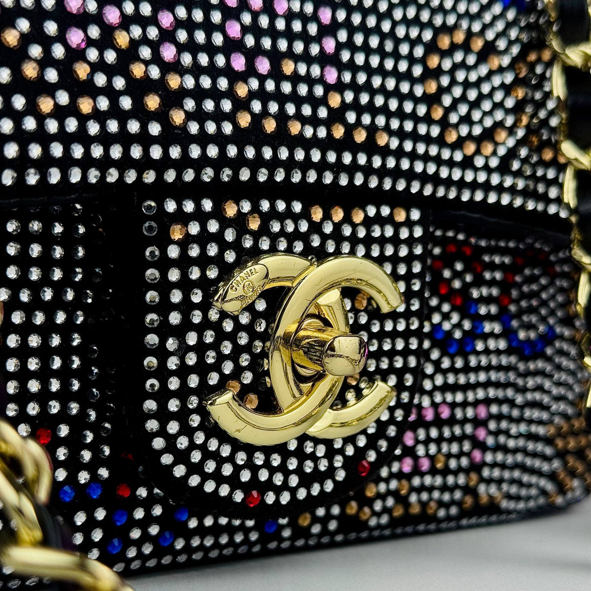 Chanel Multi-Color Rhinestone Embellished Gold Chain Bag