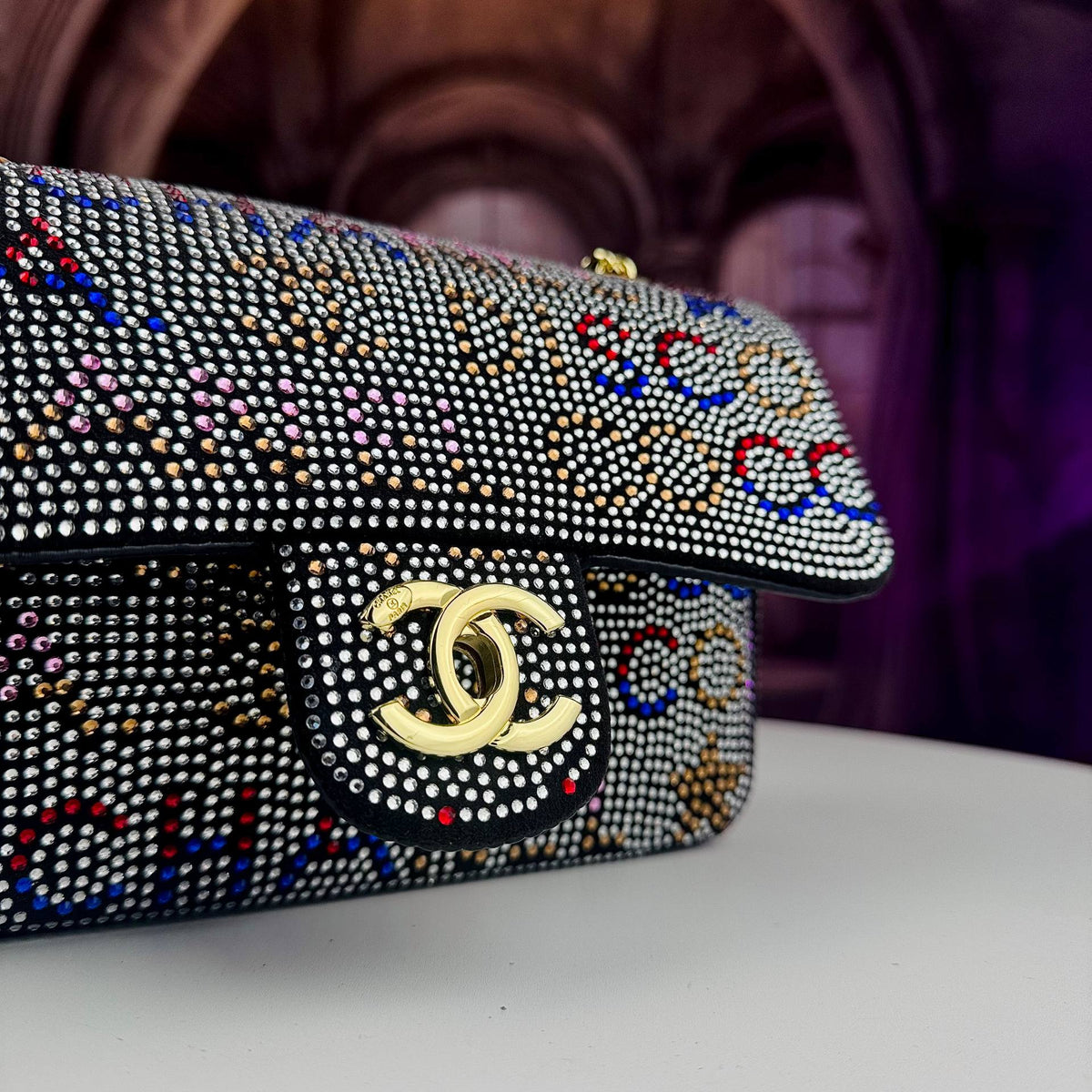 Chanel Multi-Color Rhinestone Embellished Gold Chain Bag
