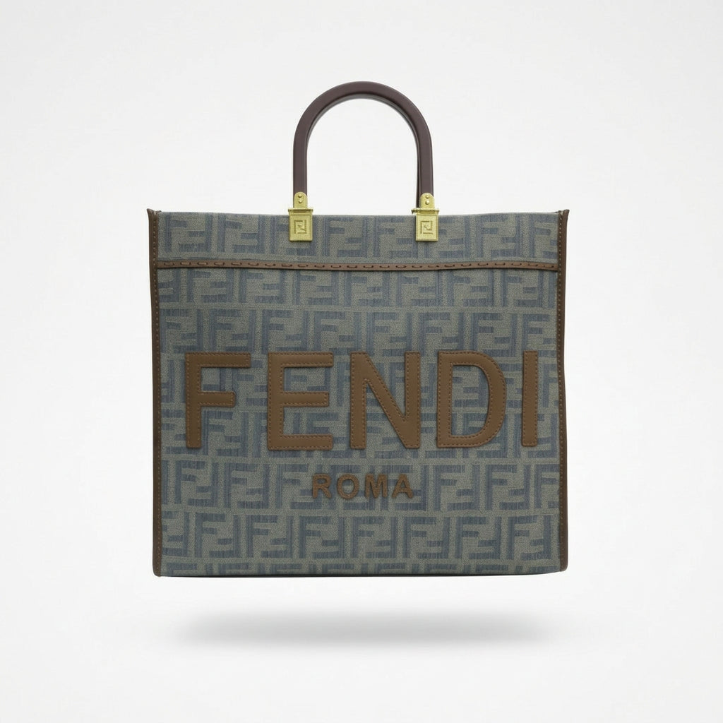 Fendi Roma Logo Pattern Canvas Tote Bag