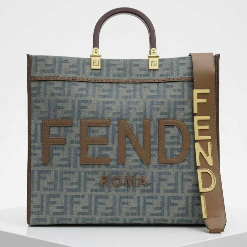 Fendi Roma Logo Pattern Canvas Tote Bag