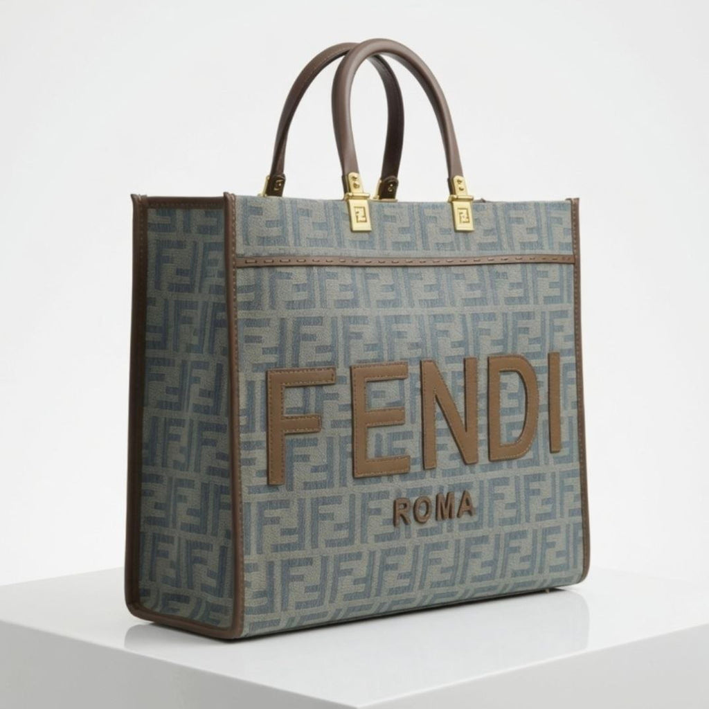 Fendi Roma Logo Pattern Canvas Tote Bag