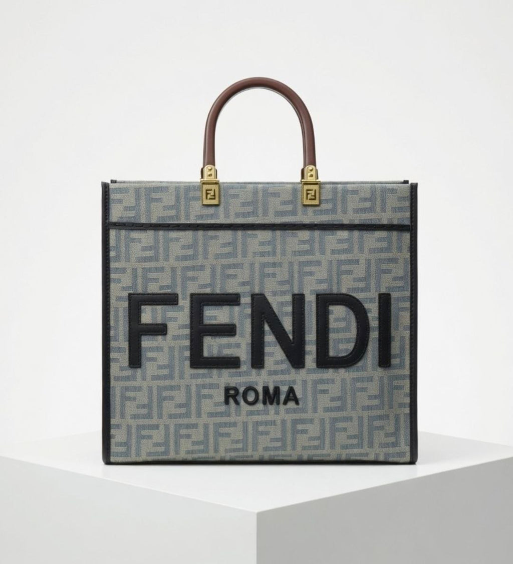 Fendi Roma Logo Pattern Canvas Tote Bag