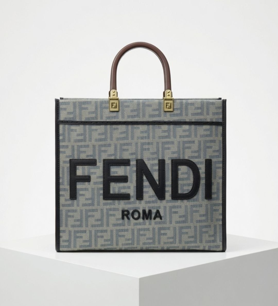 Fendi Roma Logo Pattern Canvas Tote Bag