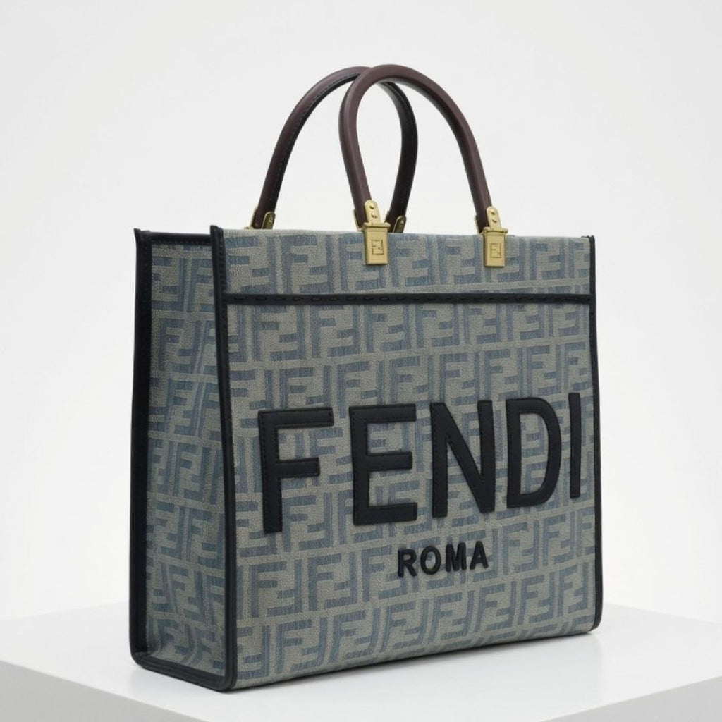 Fendi Roma Logo Pattern Canvas Tote Bag