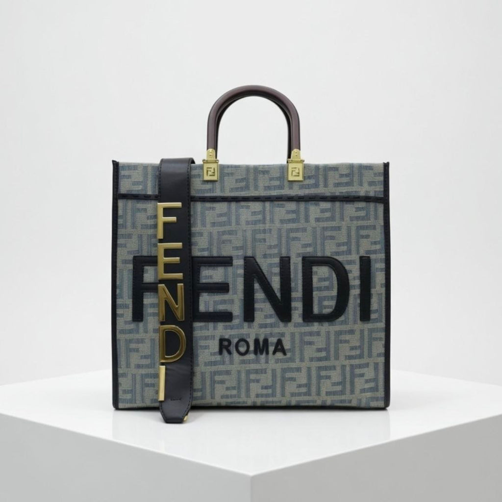 Fendi Roma Logo Pattern Canvas Tote Bag