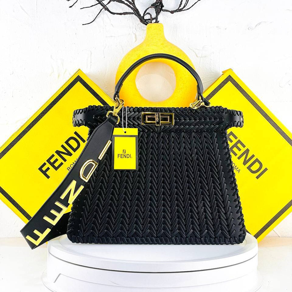 Fendi Woven Beige Handbag with Branded Strap