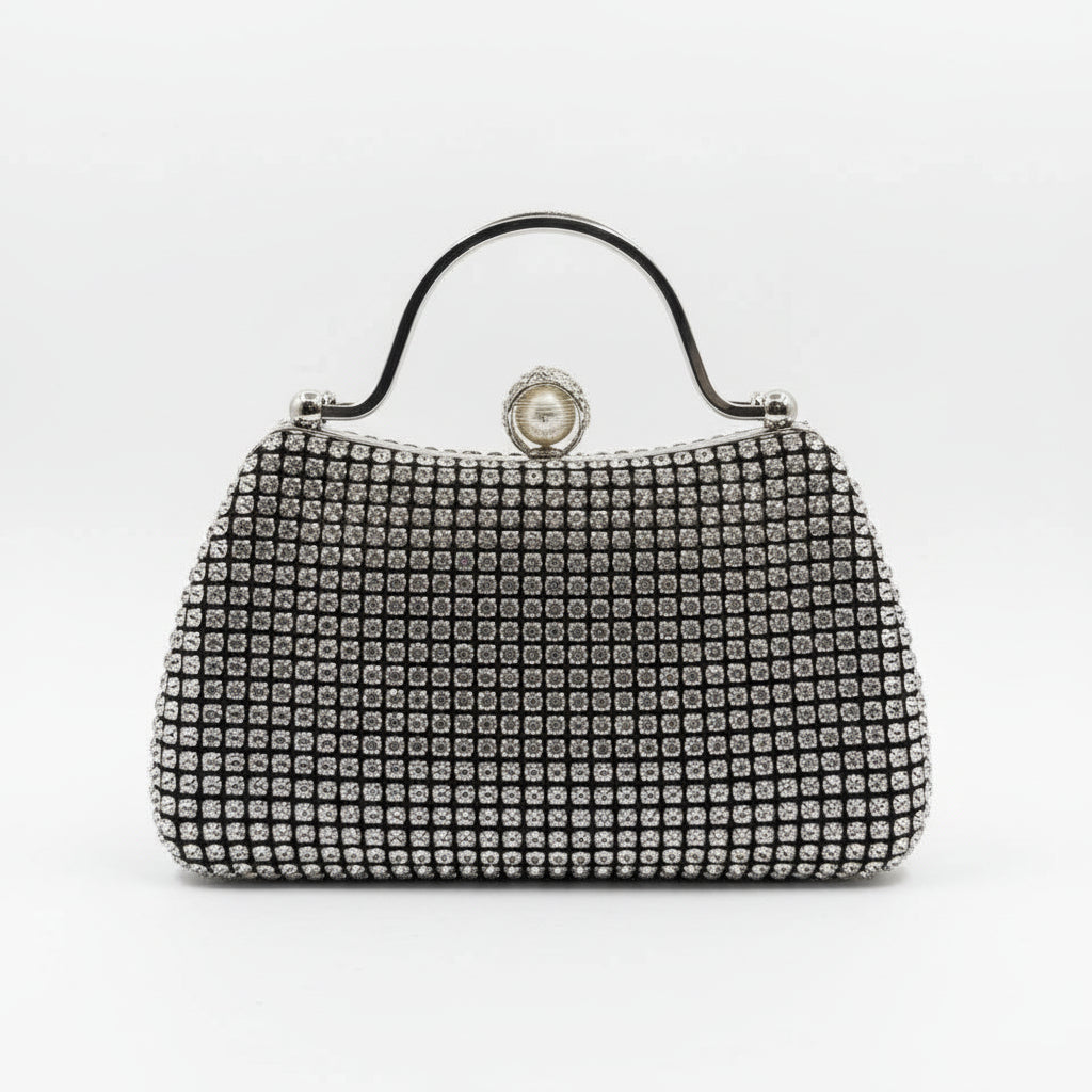 Crystal Embellished Evening Clutch with Pearl Clasp 💎✨👜