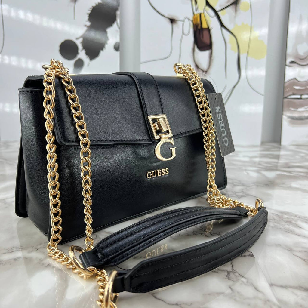 GUESS Monogram Logo Crossbody Bag with Gold Chain Strap 👜✨🤎