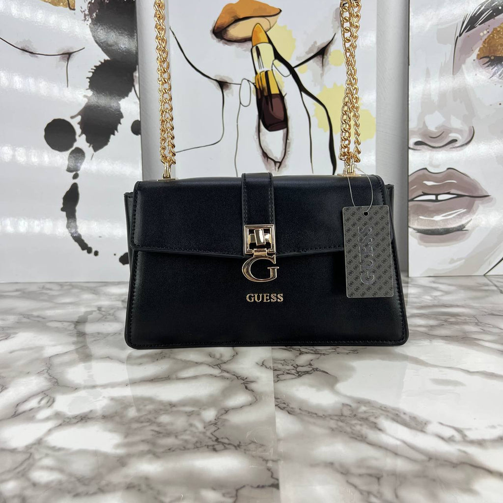 GUESS Monogram Logo Crossbody Bag with Gold Chain Strap 👜✨🤎