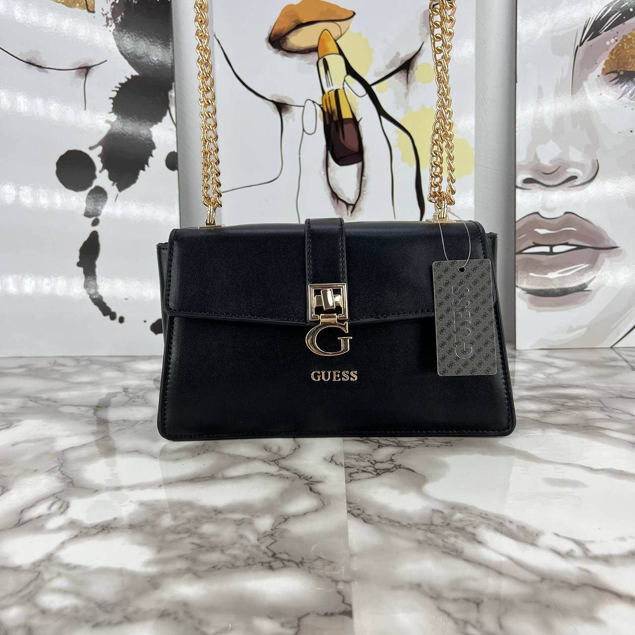 GUESS Monogram Logo Crossbody Bag with Gold Chain Strap 👜✨🤎