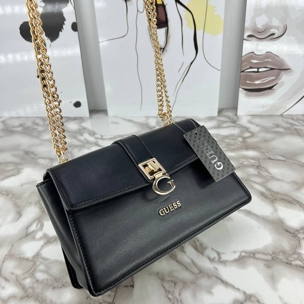 GUESS Monogram Logo Crossbody Bag with Gold Chain Strap 👜✨🤎