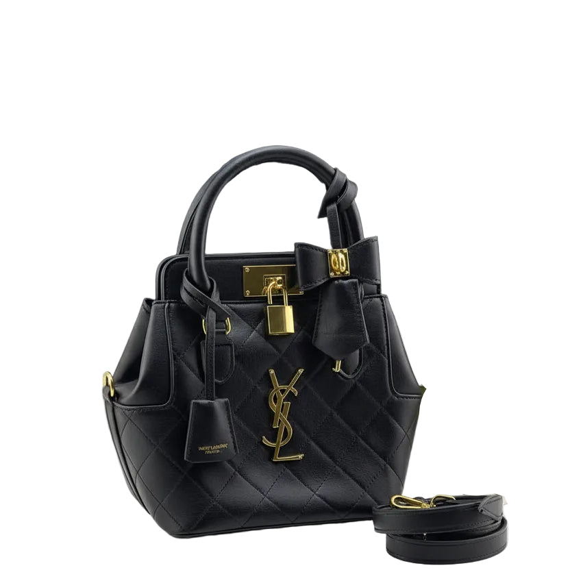 Saint Laurent Quilted Leather Handbag with Gold Padlock & Bow 🖤👜✨