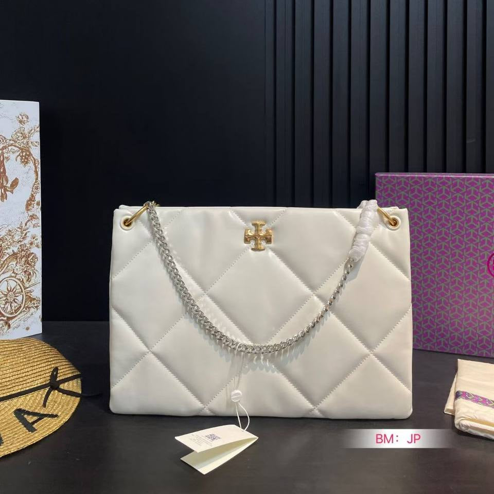 Tory Burch: Chic Colorblock Tote 💚🤍🖤❤️