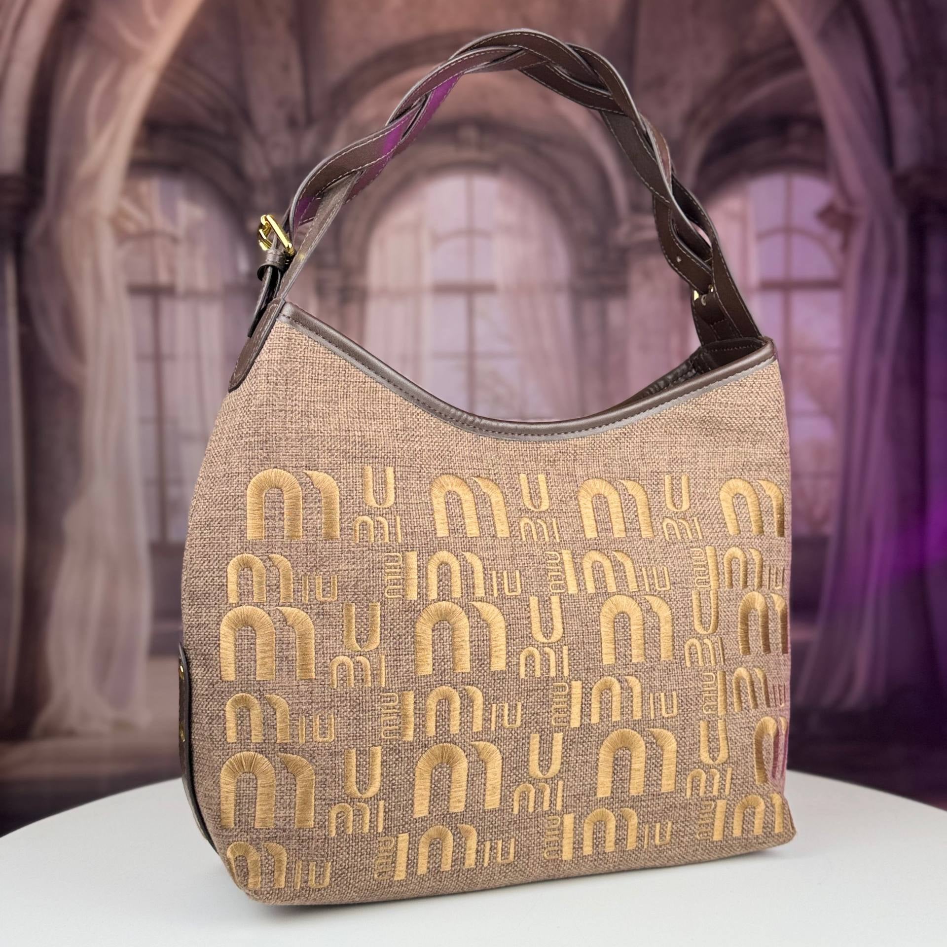Miu Miu Monogram Fabric Shoulder Bag with Braided Handle 👜✨