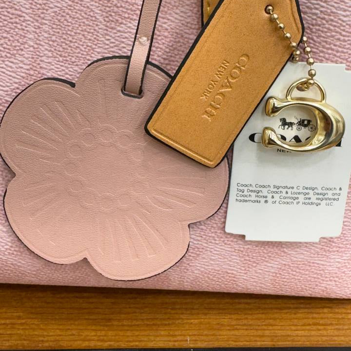 Coach Signature C Pink Tote with Floral Charm 🌸👜