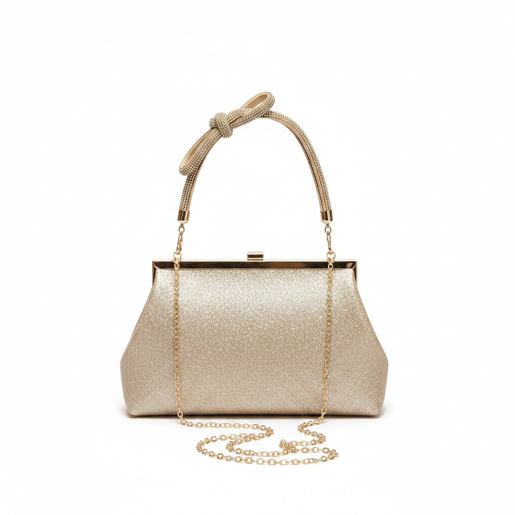 Elegance Glitter Evening Bag with Knot Handle and Chain Strap ✨👜