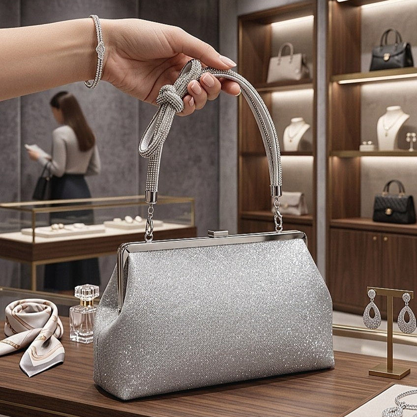 Elegance Glitter Evening Bag with Knot Handle and Chain Strap ✨👜