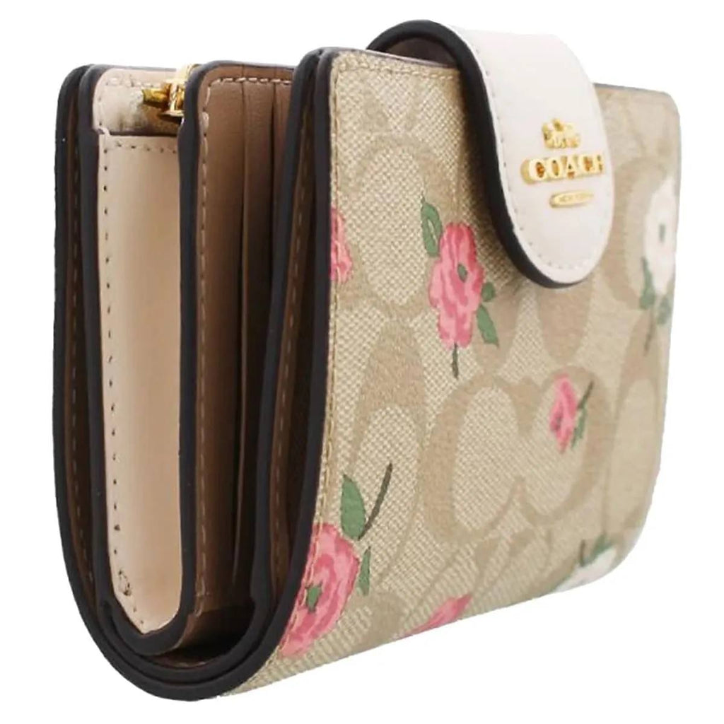 Coach Signature Floral Print Medium Corner Zip Wallet 🌸👜