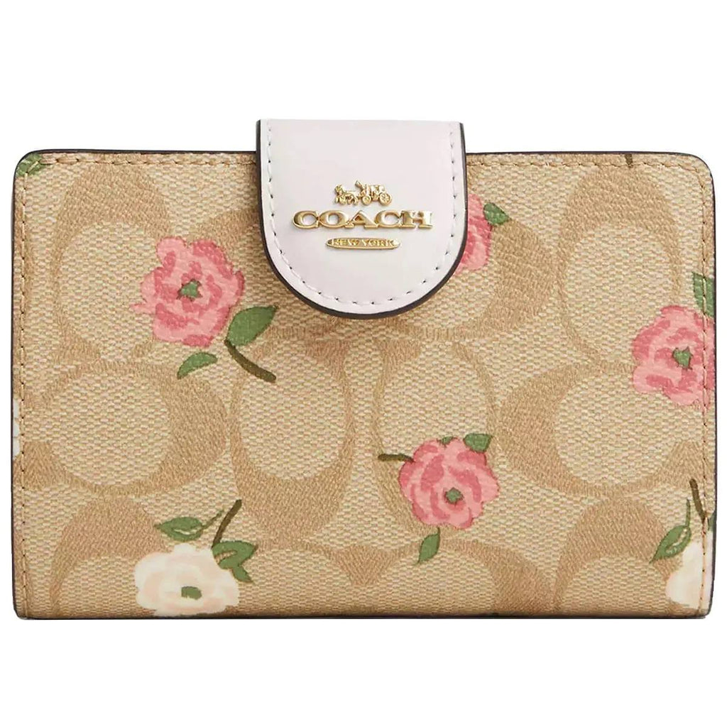 Coach Signature Floral Print Medium Corner Zip Wallet 🌸👜