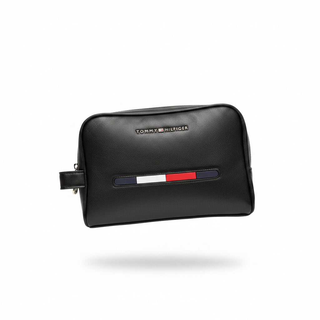 Tommy Hilfiger Signature Stripe Black Faux Leather Clutch Bag 👜✨