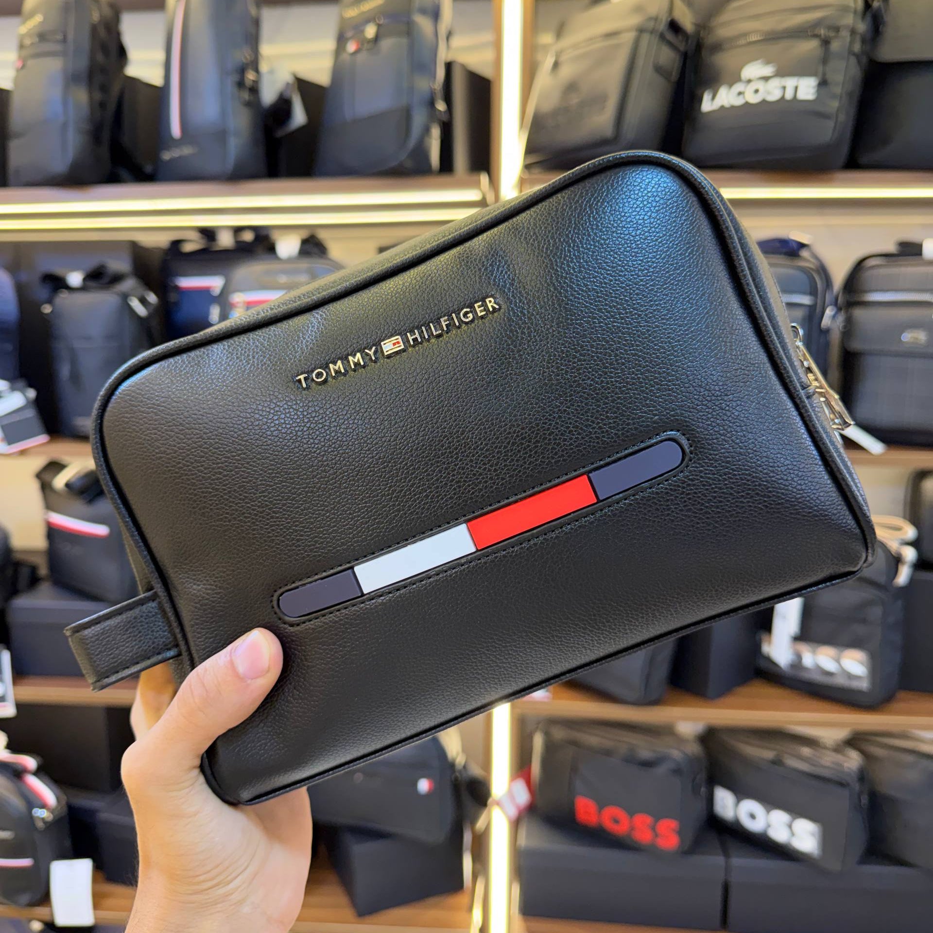 Tommy Hilfiger Signature Stripe Black Faux Leather Clutch Bag 👜✨