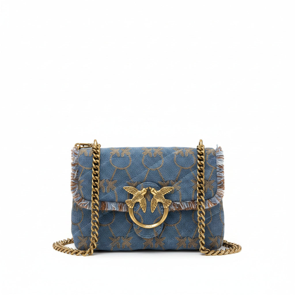 PINKO Denim Shoulder Bag with Gold-Tone Bird Logo 🐦✨