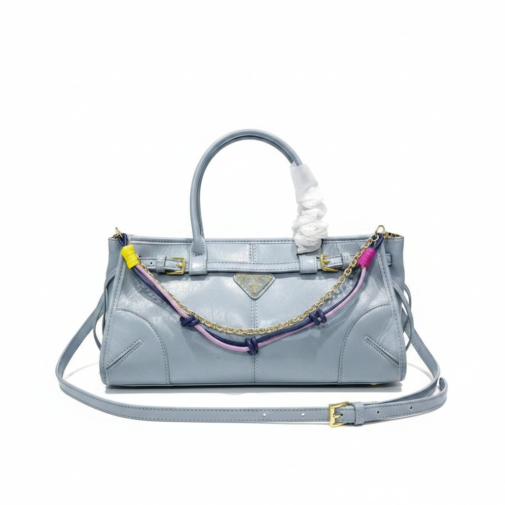 Prada Light Blue Mirror Quality Handbag with Decorative Charm 👜✨