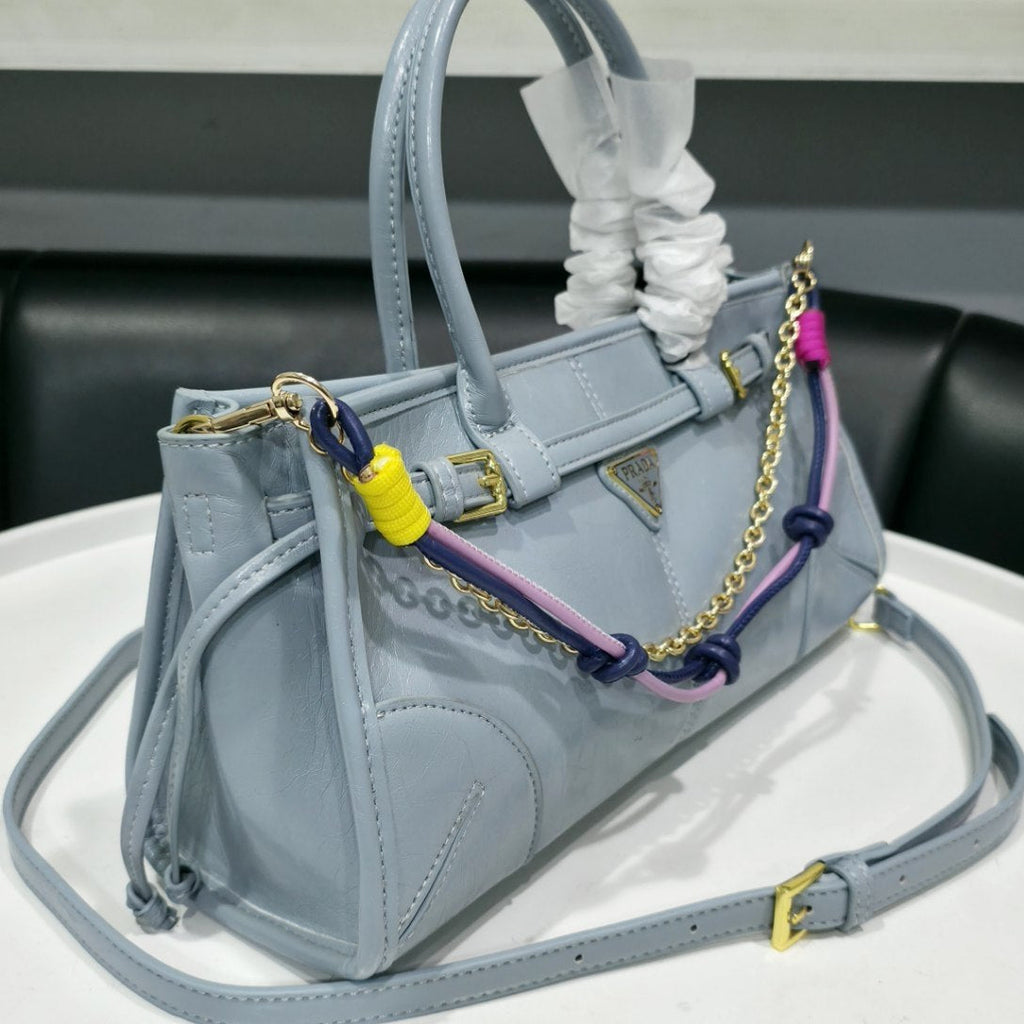 Prada Light Blue Mirror Quality Handbag with Decorative Charm 👜✨