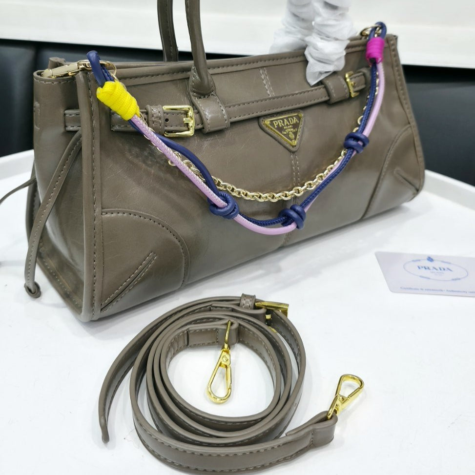 Prada Light Blue Mirror Quality Handbag with Decorative Charm 👜✨