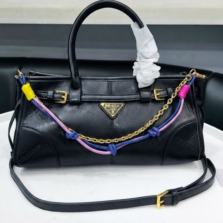 Prada Light Blue Mirror Quality Handbag with Decorative Charm 👜✨