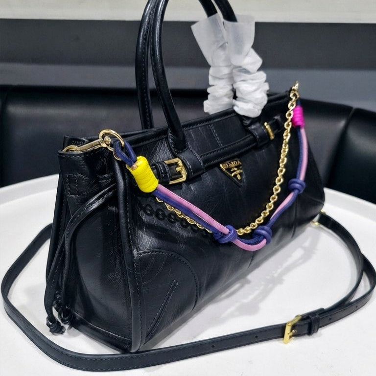 Prada Light Blue Mirror Quality Handbag with Decorative Charm 👜✨