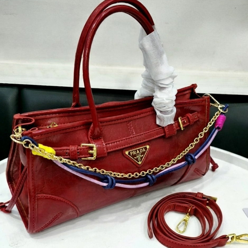 Prada Light Blue Mirror Quality Handbag with Decorative Charm 👜✨