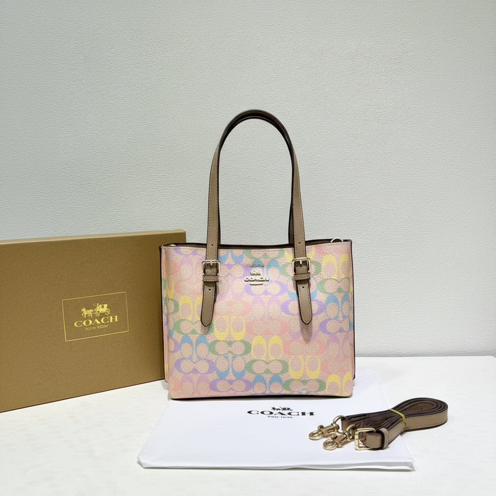 Coach Multicolor Signature Tote with Tan Leather Trim 🌈👜
