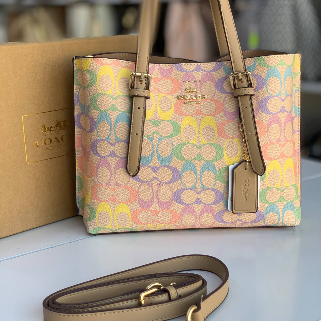 Coach Multicolor Signature Tote with Tan Leather Trim 🌈👜