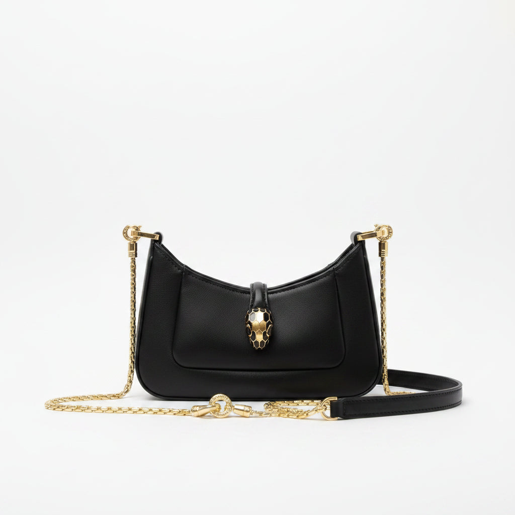 Bvlgari Serpenti Black Bag with Gold Chain Strap