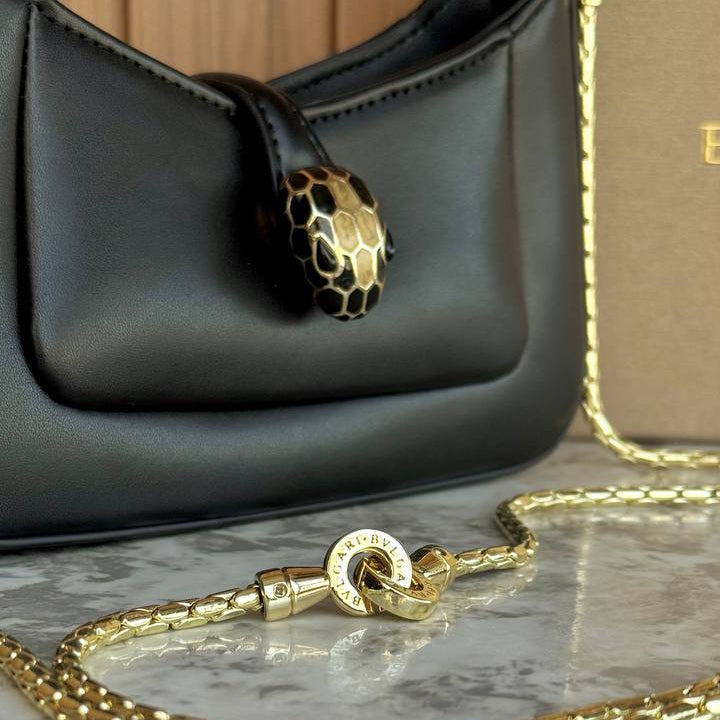 Bvlgari Serpenti Black Bag with Gold Chain Strap