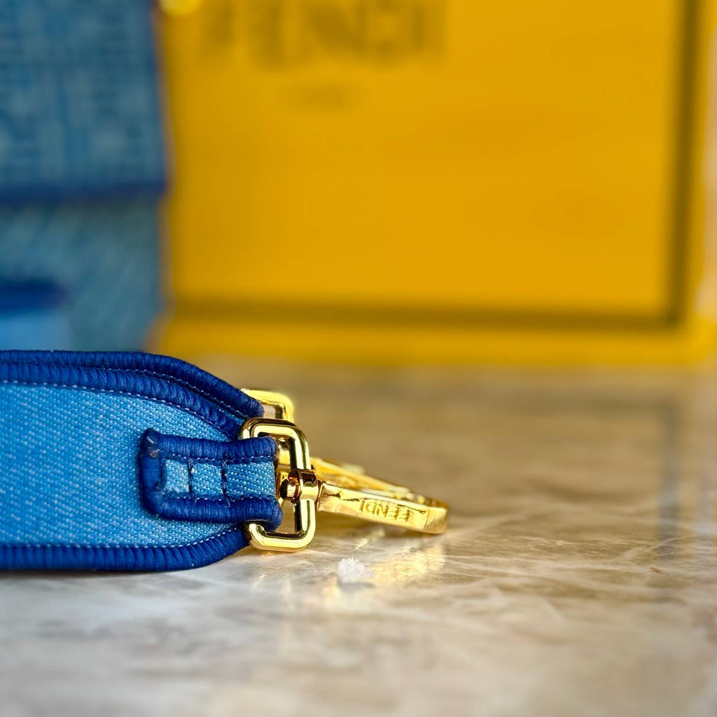 Fendi Denim Baguette Bag with Patterned Scarf Accessory