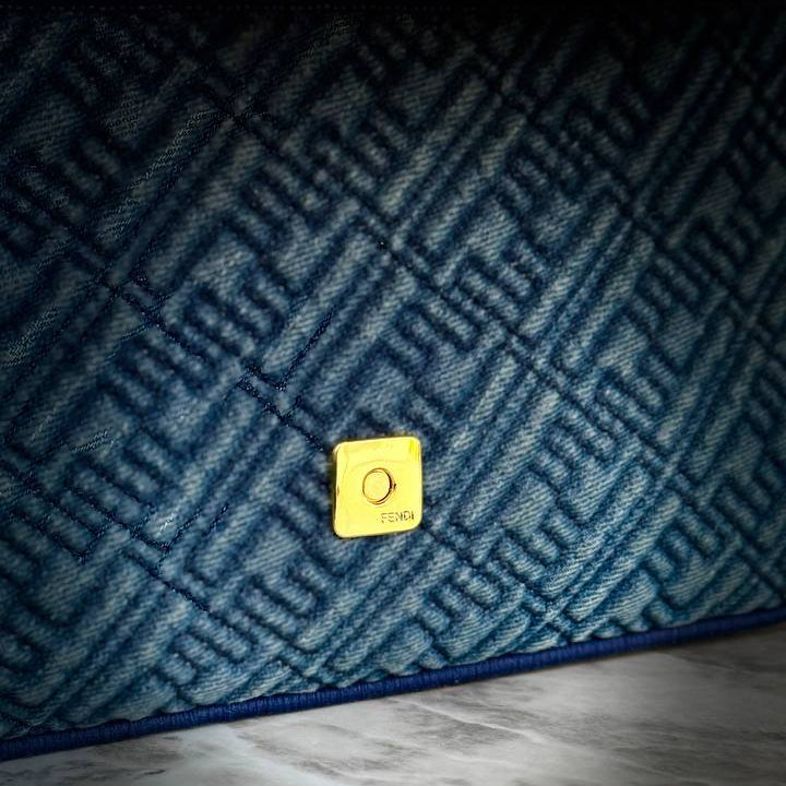 Fendi Denim Baguette Bag with Patterned Scarf Accessory