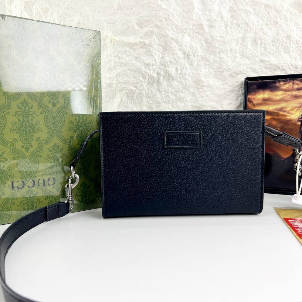 Gucci Monogram Black Clutch with Detachable Strap