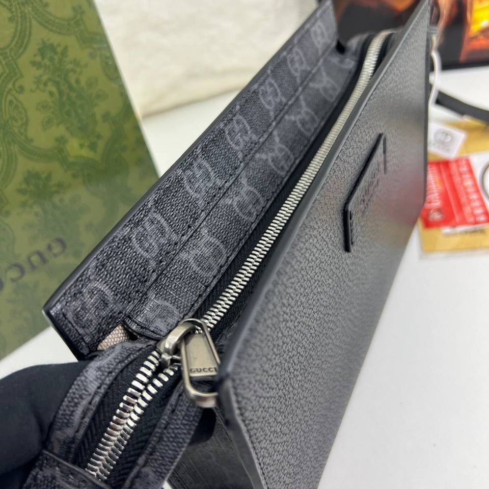 Gucci Monogram Black Clutch with Detachable Strap