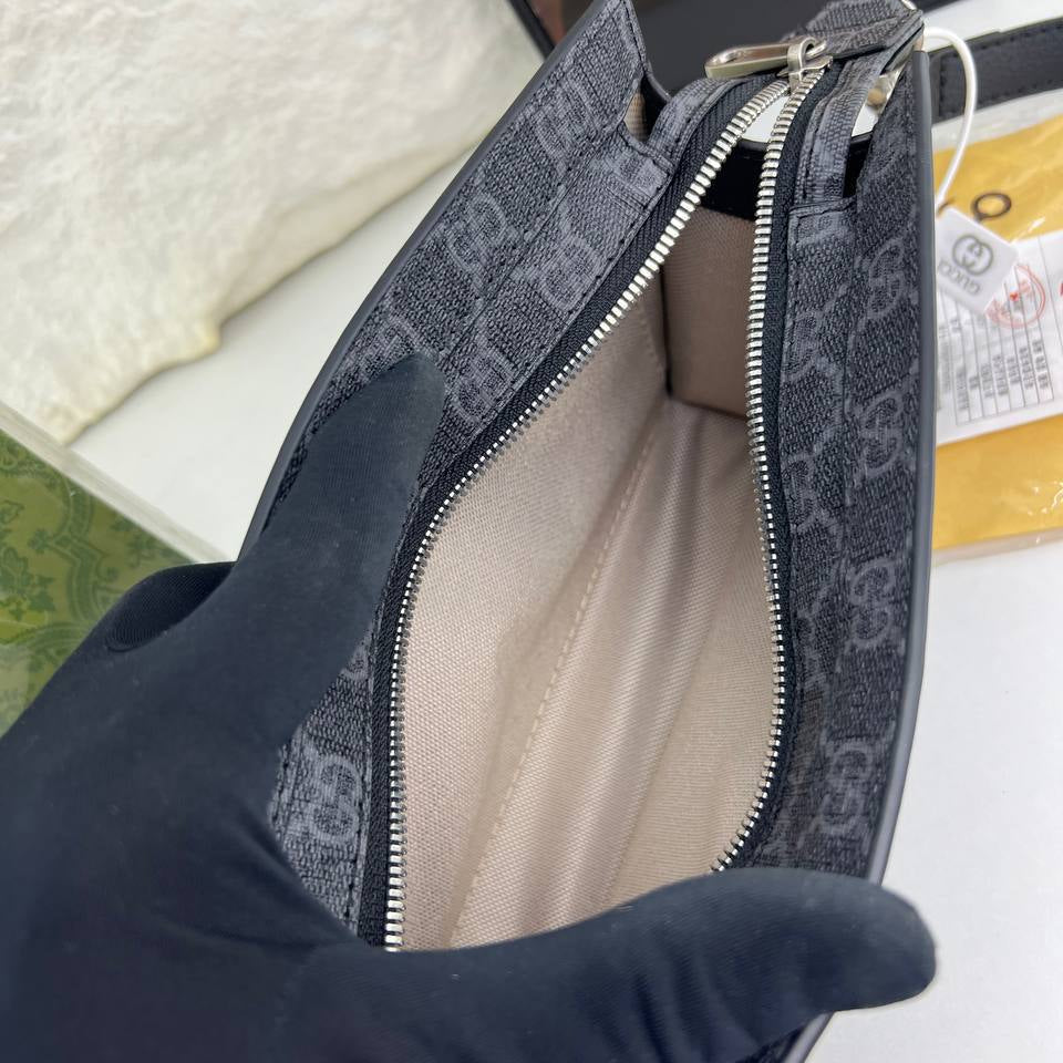 Gucci Monogram Black Clutch with Detachable Strap