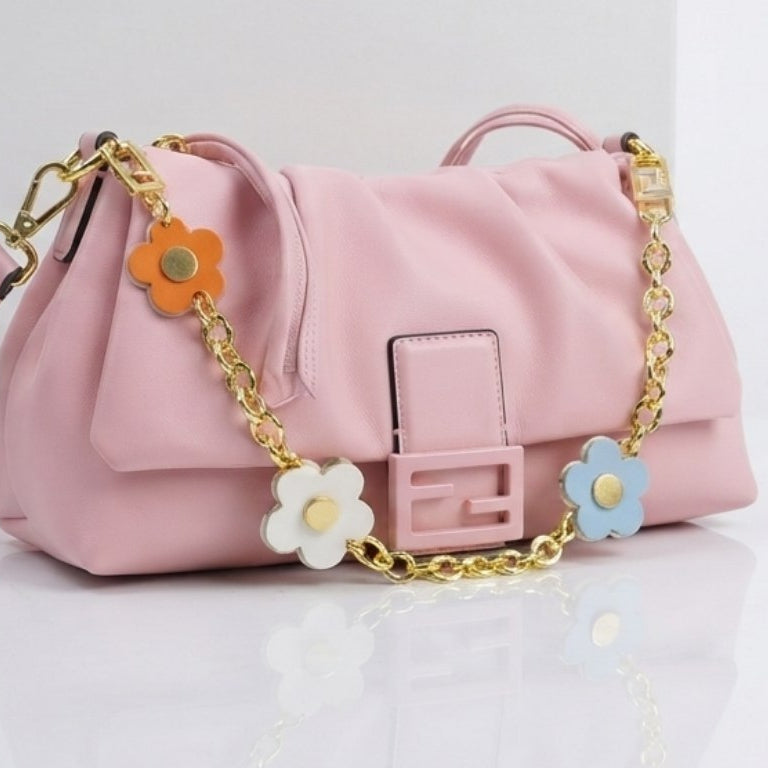 Fendi Floral Chain Soft Leather Shoulder Bag