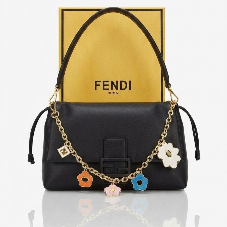 Fendi Floral Chain Soft Leather Shoulder Bag
