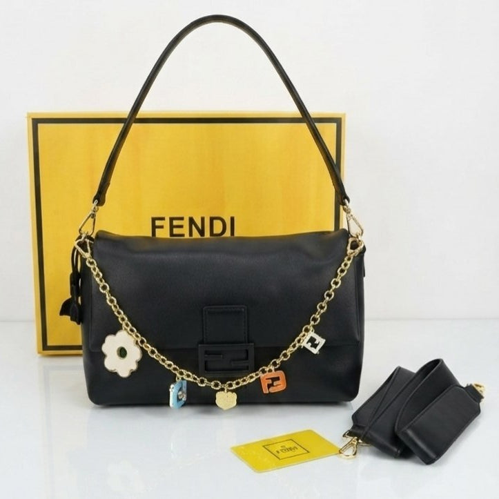 Fendi Floral Chain Soft Leather Shoulder Bag
