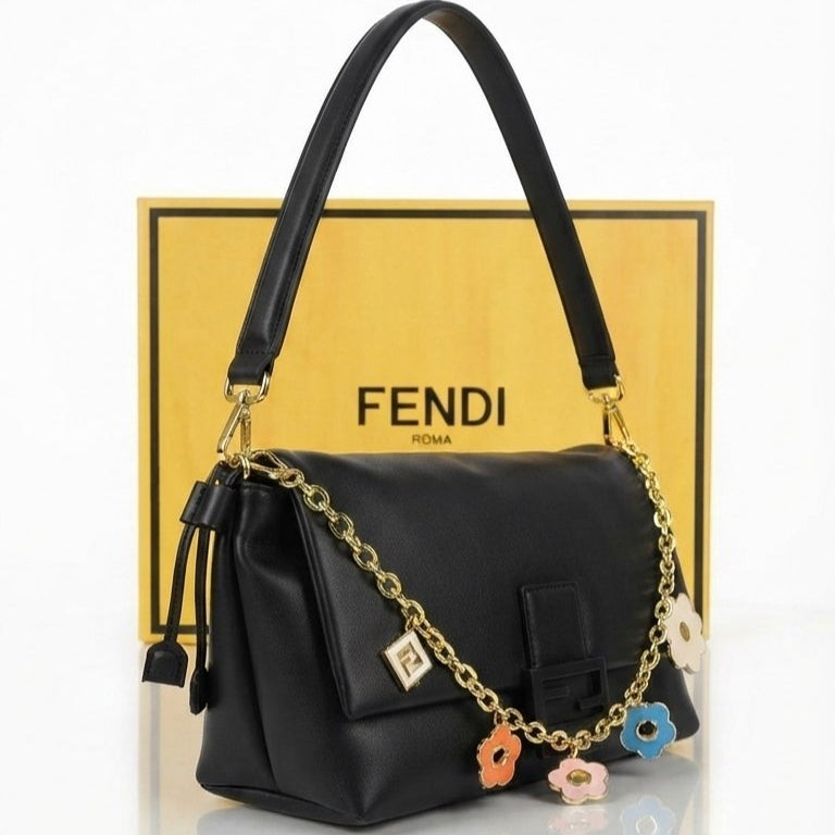 Fendi Floral Chain Soft Leather Shoulder Bag